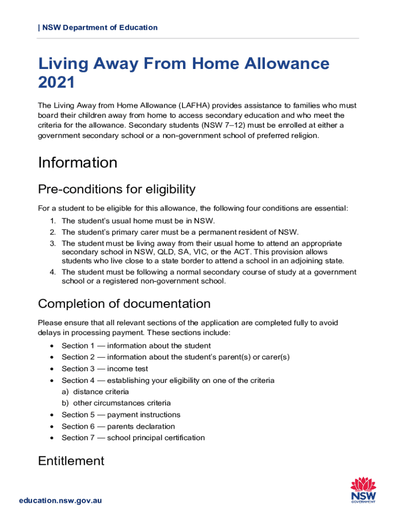 Fillable Online Living Away From Home Allowance 2021 Accessible DoE