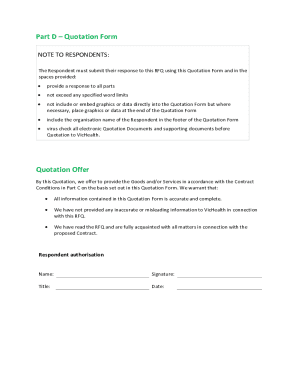 Part D Quotation Form - NOTE TO RESPONDENTS