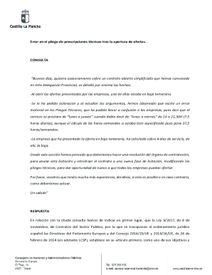 Error en el pliego de prescripciones tcnicas tras la apertura de ofertas