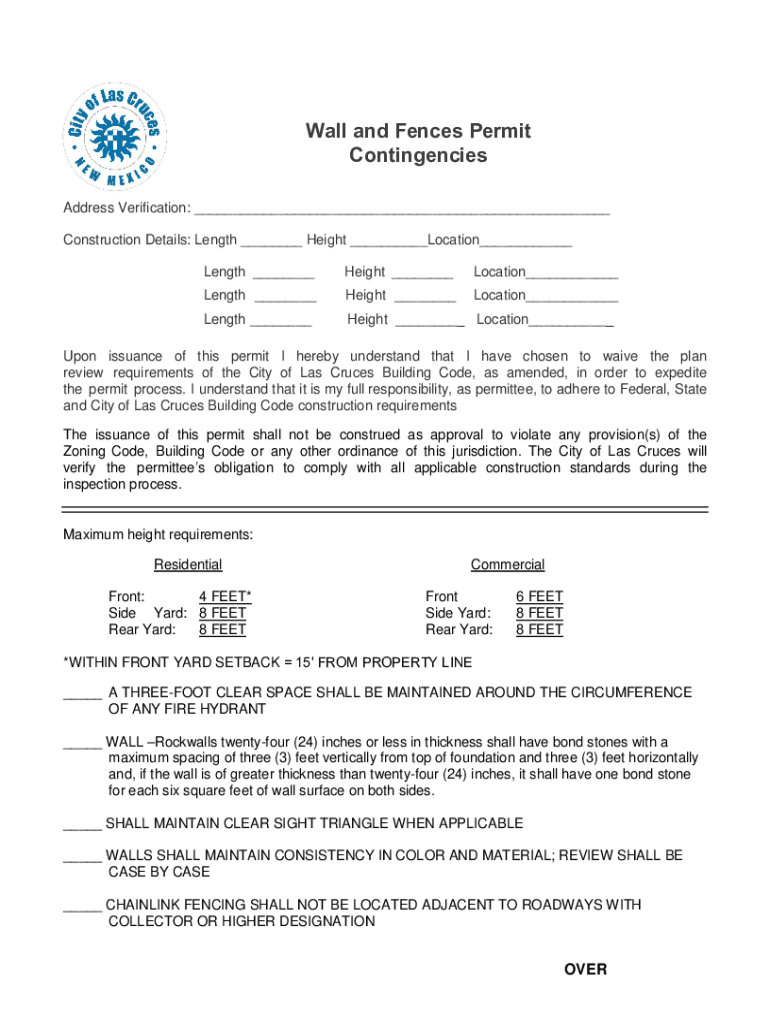 Fillable Online application for residential fence permit permit fee