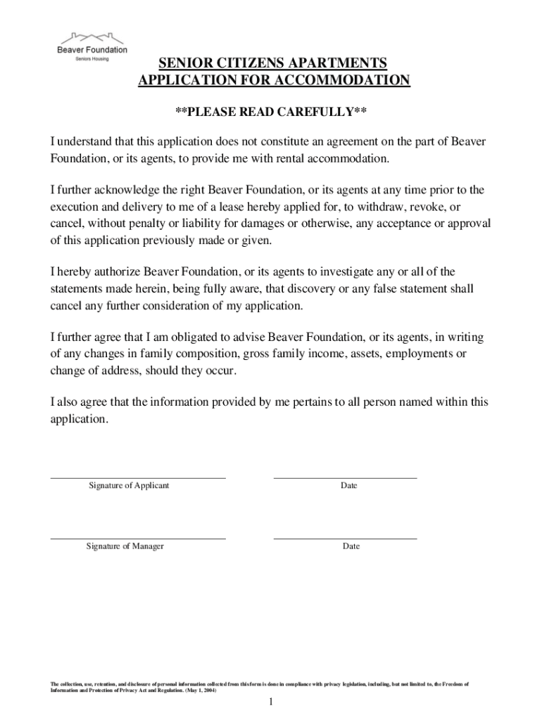 Fillable Online senior citizens apartments application for