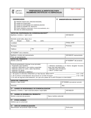 Prepararados alimenticios para regmenes dietticos o especiales Impreso y documentacin