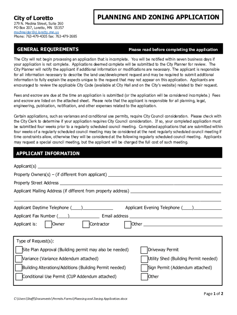 Fillable Online PLANNING AND ZONING APPLICATION Loretto Fax Email