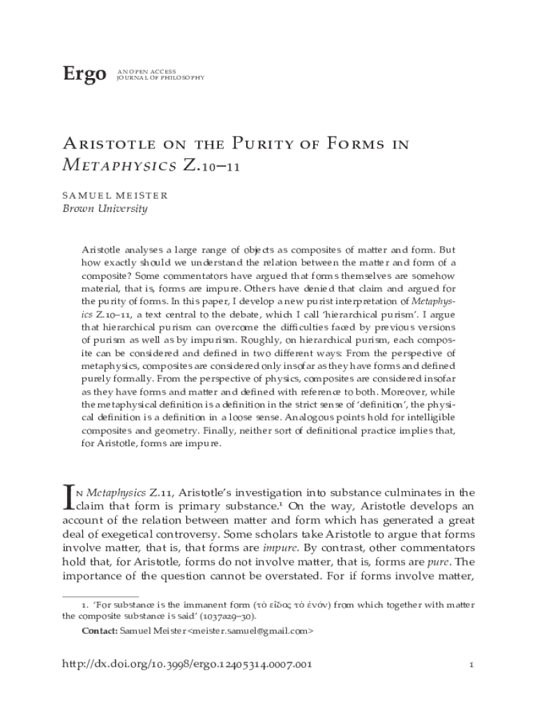 Fillable Online Aristotle on the Purity of Forms in Metaphysics Z.10 11 Fax Email Print pdfFiller