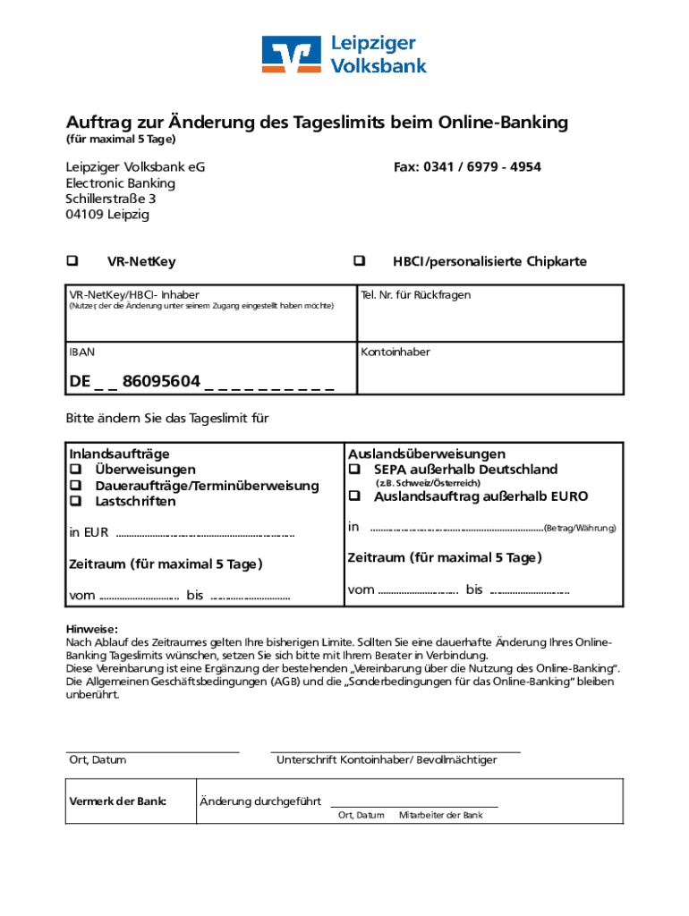 Auftrag Führt Zu überschreitung Des Vereinbarten Zv-tageslimits Ausfüllbar Online Auftrag zur nderung des Tageslimits beim Online