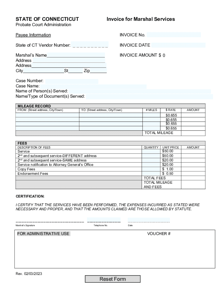 STATE OF CONNECTICUT Invoice for Marshal Services Preview on Page 1