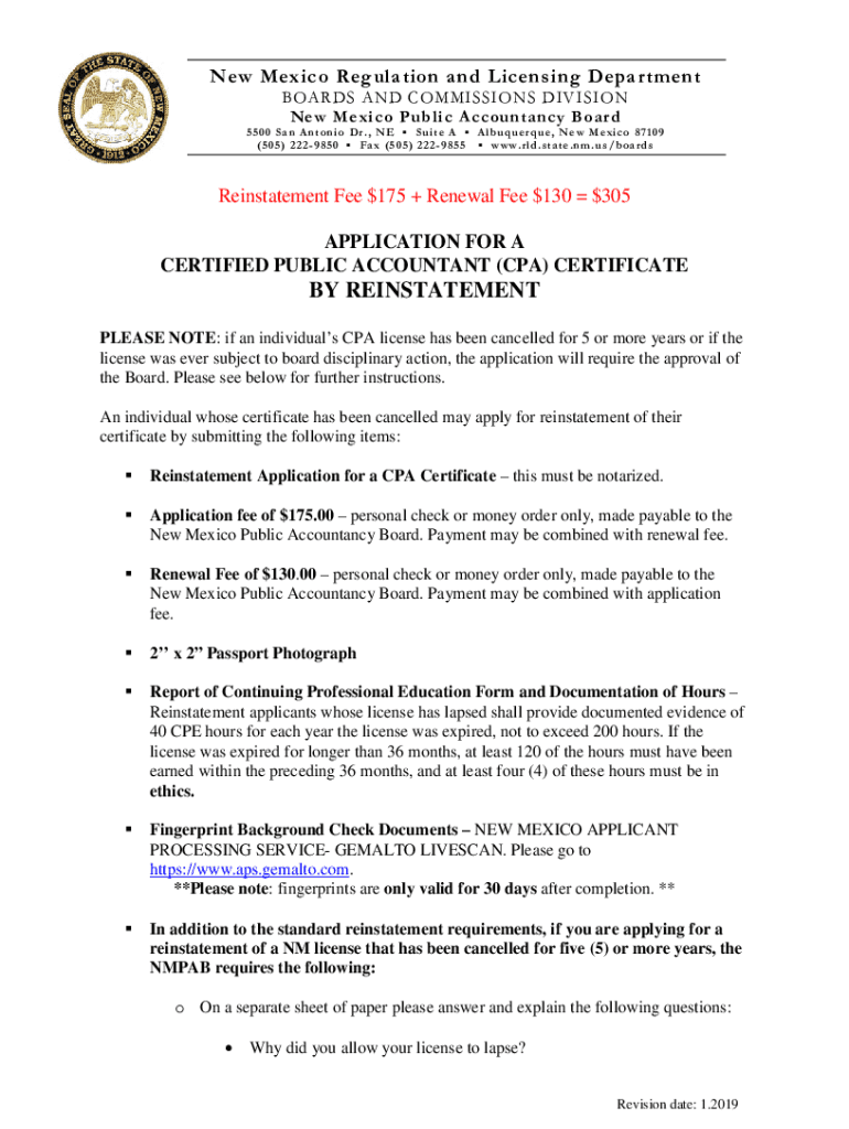 Fillable Online Reinstatement Fee 175 + Renewal Fee 130 305 Fax