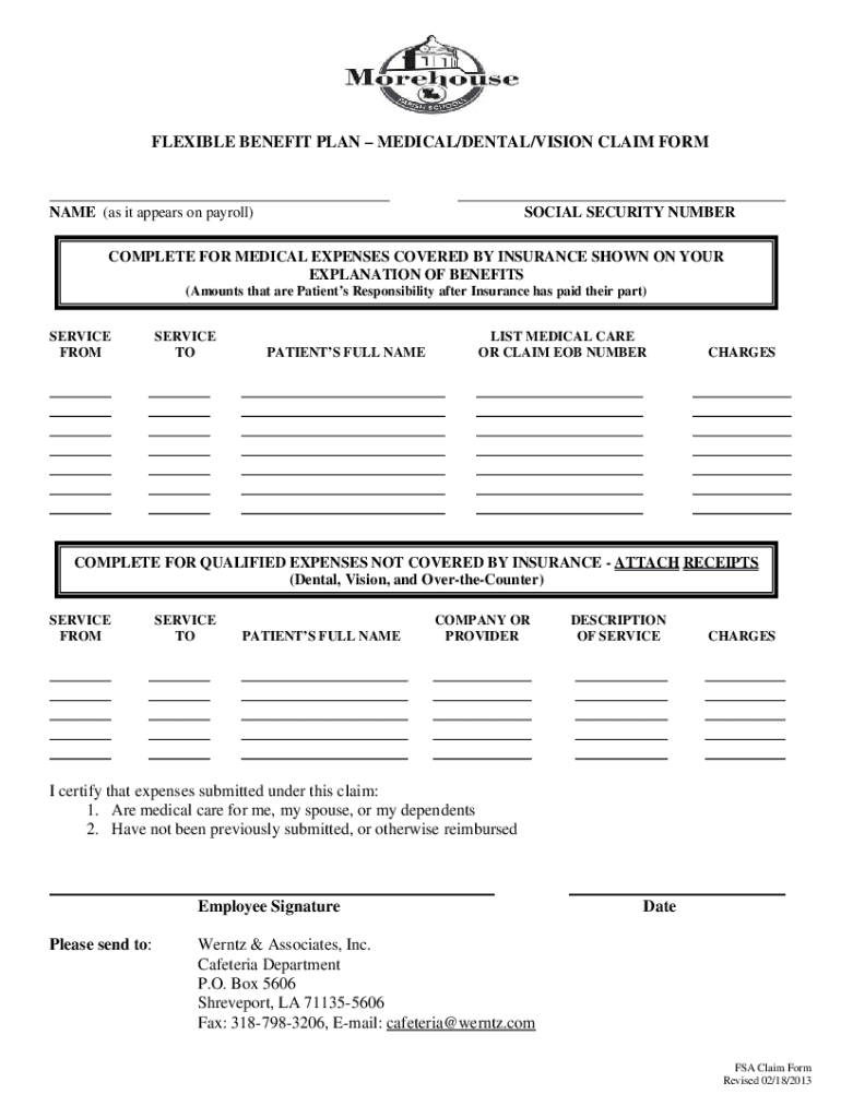 Fillable Online flexible benefit planmedical/dental/vision claim form
