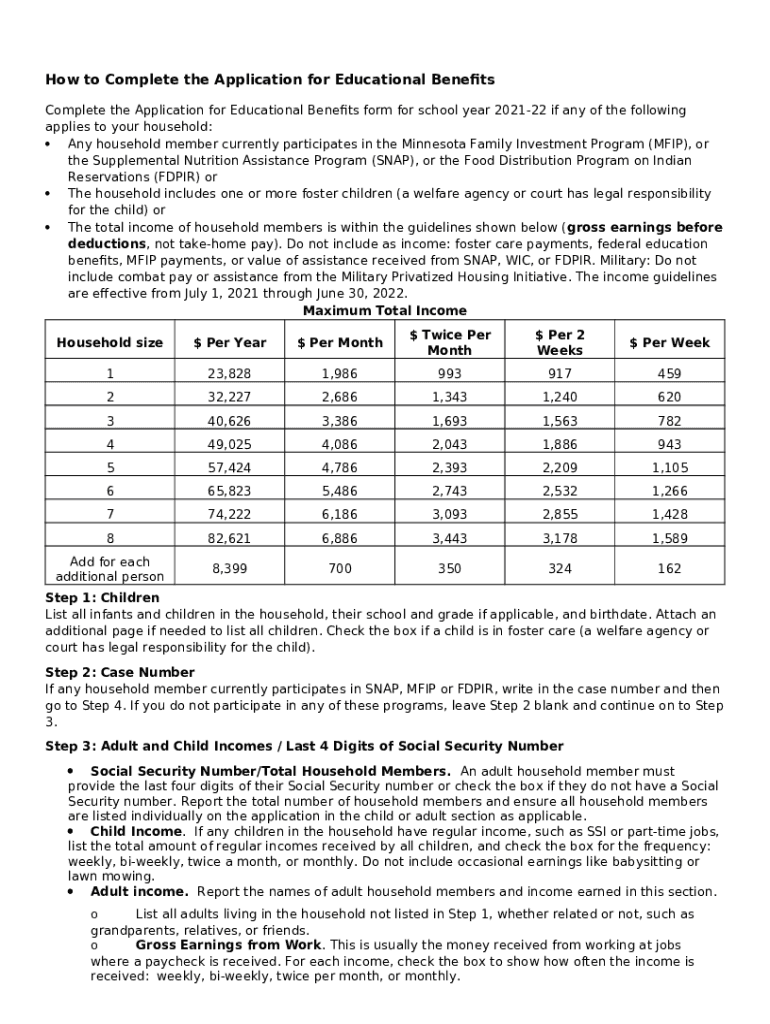 202122 Application for Educational Benefits Blackduck School
