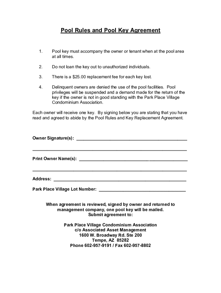 Fillable Online Pool Rules and Pool Key Agreement Fax Email Print