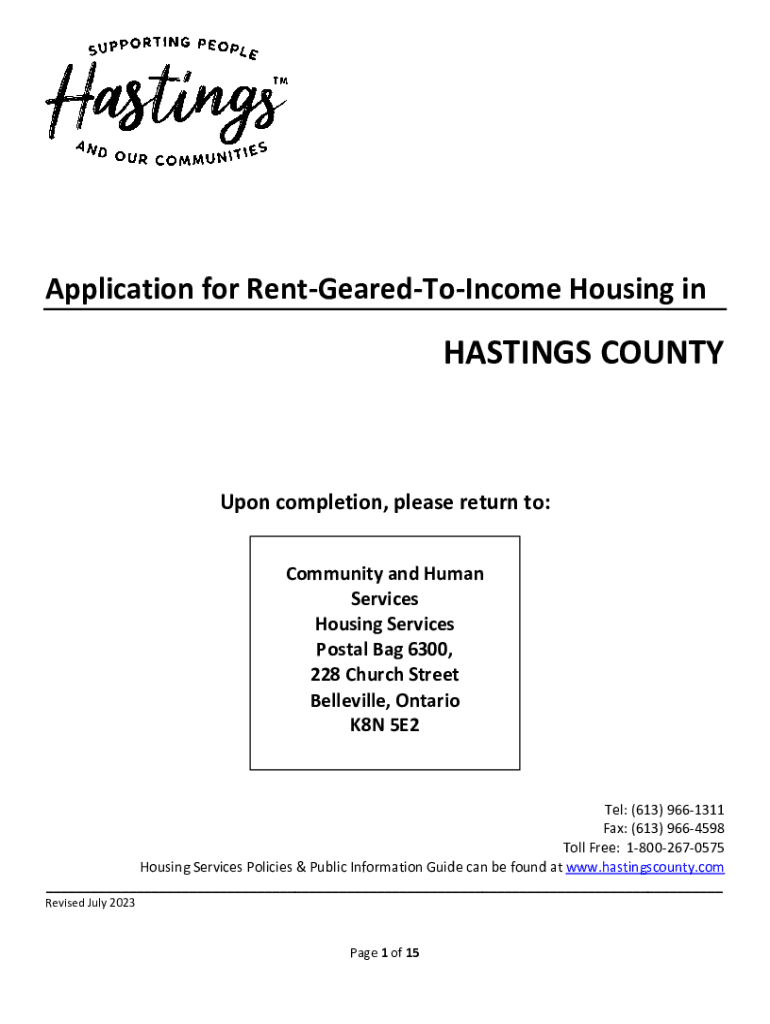 Fillable Online Application For Rent Geared To Housing in. Upon