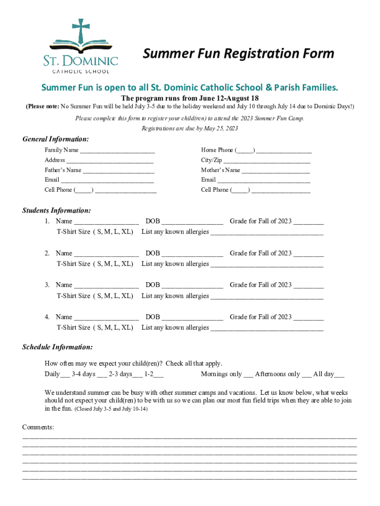 Fillable Online Summer Fun Registration Form Fax Email Print pdfFiller