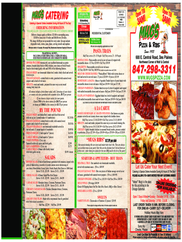 Fillable Online Mug's Pizza & Ribs in Arlington Heights, IL 60004 Fax