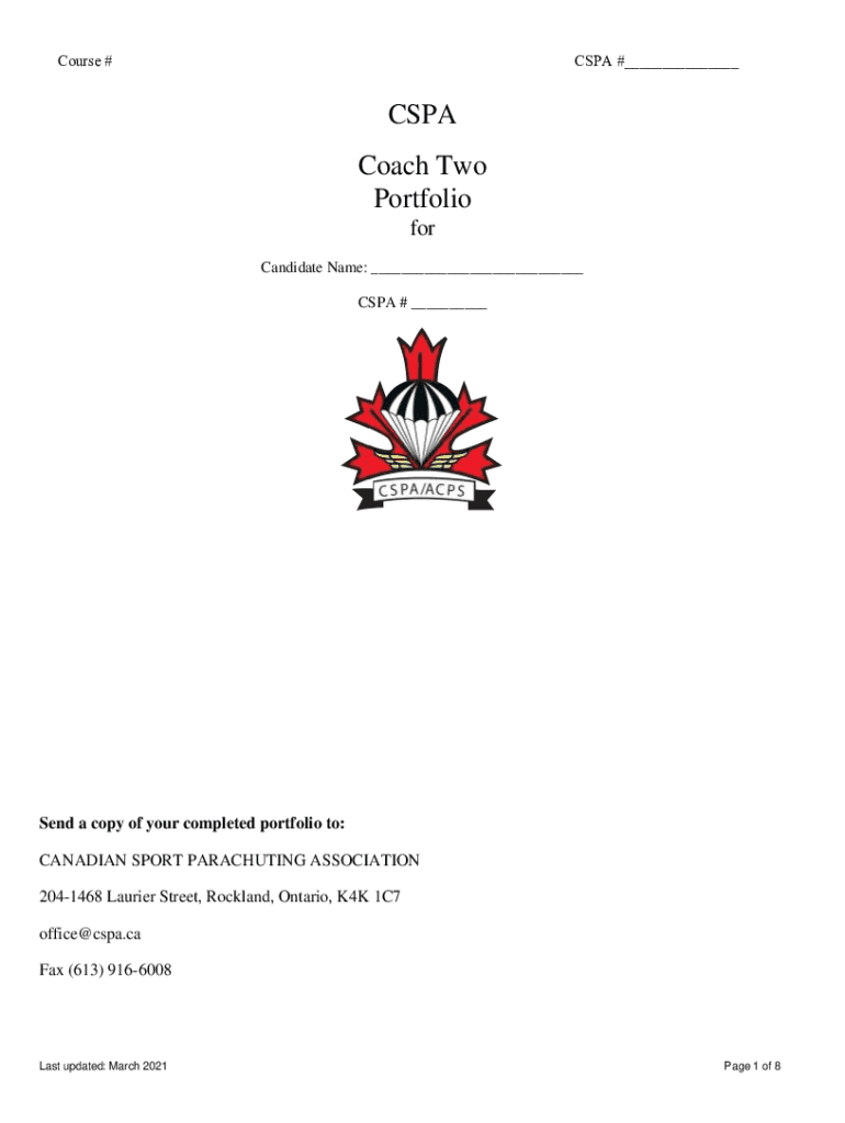 Fillable Online CSPA Coach 3 Freefly Portfolio and Candidate File Fax