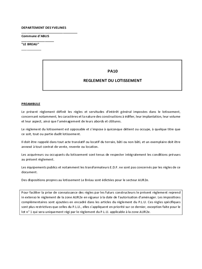 Remplissable En Ligne PA10 REGLEMENT DU LOTISSEMENT - TEPAC Fax Email ...