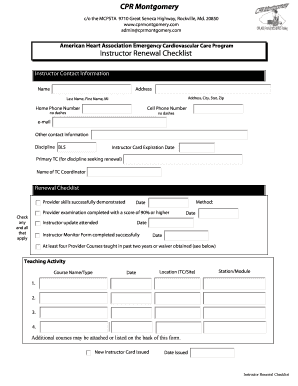 American Heart Association Instructor Renewal Checklist