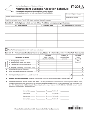 New York State Nonresident Business Allocation Schedule