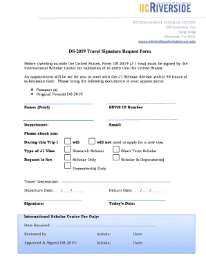 DS-2019 Travel Signature Request Form