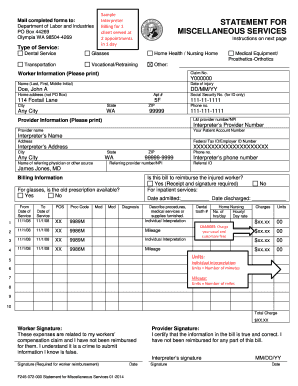 Washington State Miscellaneous Services Billing Form