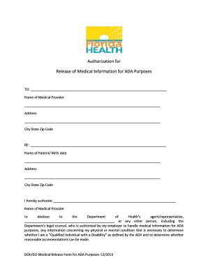 Third party release form template - Authorization for Release of Medical Information for ADA Purposes