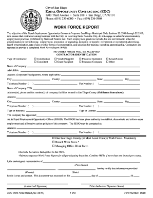 City of San Diego Equal Opportunity Contracting Work Force Report