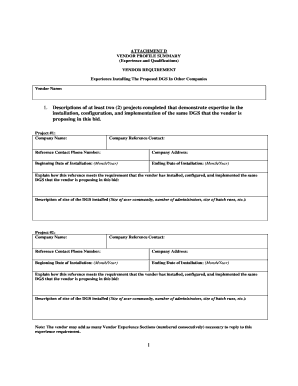 Vendor Profile Summary Form