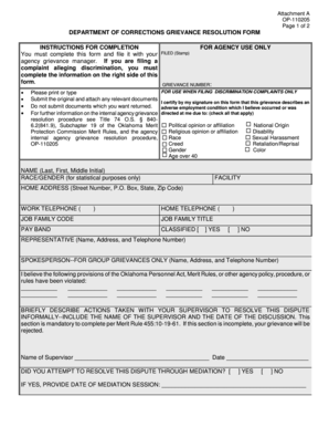 Oklahoma Department of Corrections Grievance Resolution Form