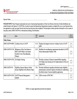 CACFP Annual Update Agreement