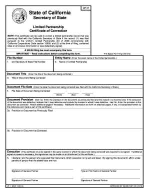 California Limited Partnership Certificate of Correction