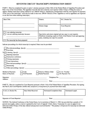 Seventh Circuit Transcript Information Sheet
