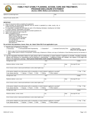 California Family PACT Provider Disclosure Statement