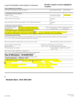 Long-Term Disability Claim Employer's Statement