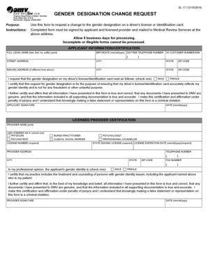 Virginia Gender Designation Change Request