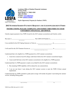 TOPS Summer Session Payment Request Form
