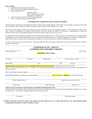 Indiana State Police Pension Fund Direct Deposit Authorization