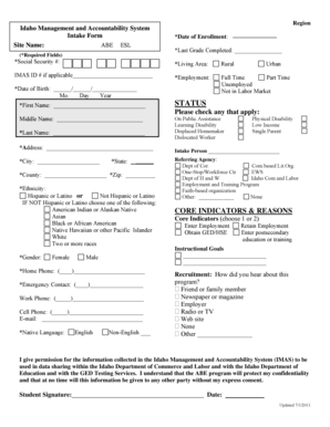 Idaho Management and Accountability System Intake Form
