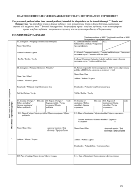 Veterinary Certificate for Processed Pet Food