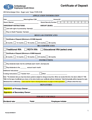 Certificate of Deposit Application