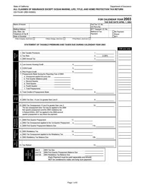 California Insurance Tax Return