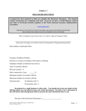 Small Company Offering Registration Form U-7