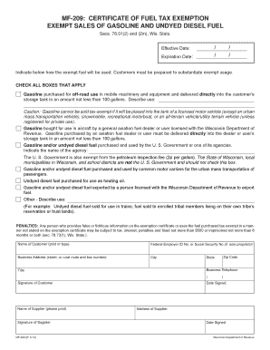 Wisconsin Fuel Tax Exemption Certificate