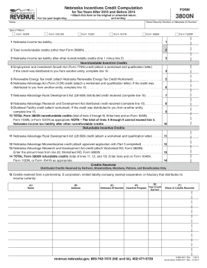 Nebraska Incentives Credit Computation Form 3800N