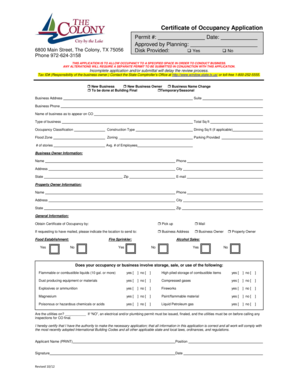 Certificate of Occupancy Application