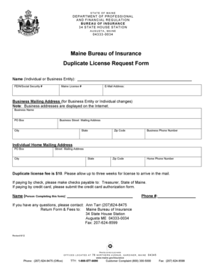 Maine Duplicate License Request Form