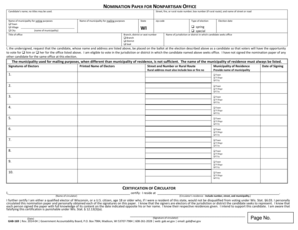 Wisconsin Nomination Paper for Nonpartisan Office