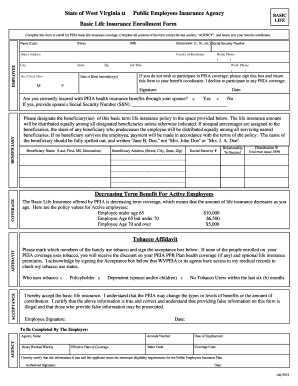 West Virginia PEIA Basic Life Insurance Enrollment Form