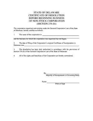 Certificate of Dissolution for Non-Stock Corporation