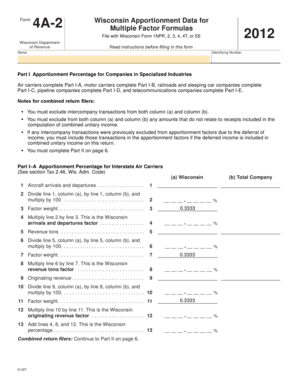 Wisconsin Form 4A-2 Apportionment Data