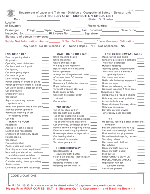 Electric Elevator Inspection Checklist