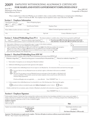 Maryland Employee Withholding Allowance Certificate
